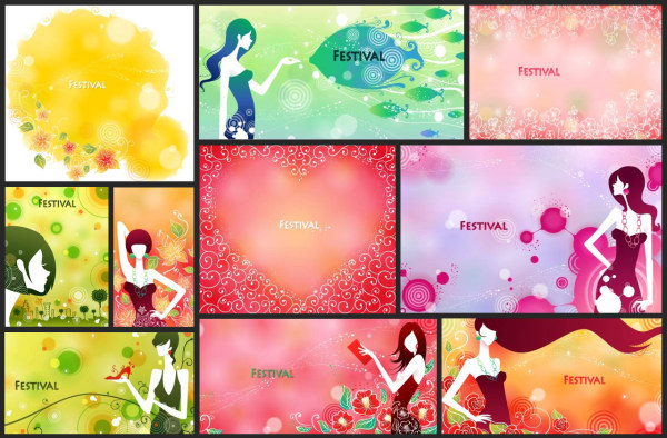 FESTIVAL节庆女性花纹矢量素材-4（10P）