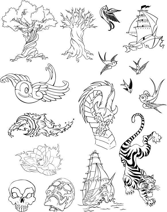 多个线描图形矢量素材