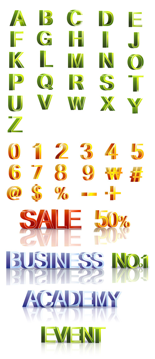 立体英文字母及数字矢量素材