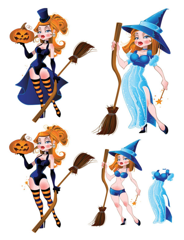 万圣节小魔女矢量素材
