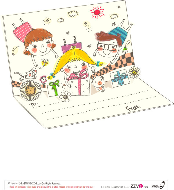 韩国可爱线描家庭矢量1