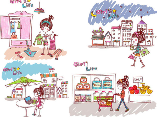 女孩的生活·EPS Girl’s Life 矢量素材