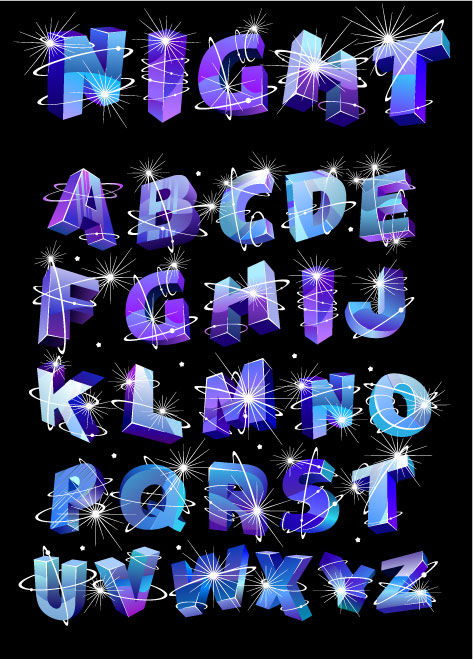 闪光立体英文字母矢量素材