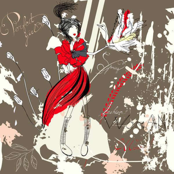 时尚手绘美女插画04——矢量素材