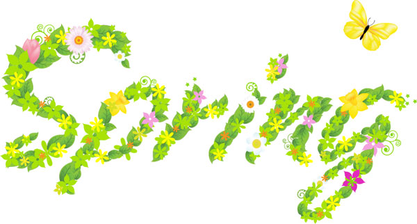 花朵树叶组成的spring矢量素材