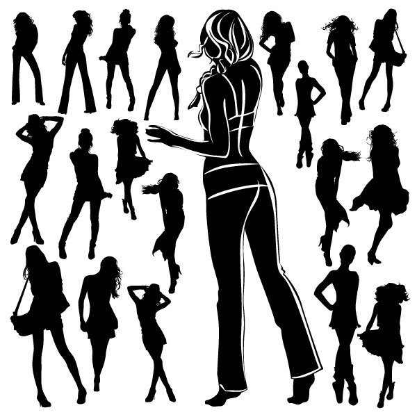 黑白美女剪影02——矢量素材