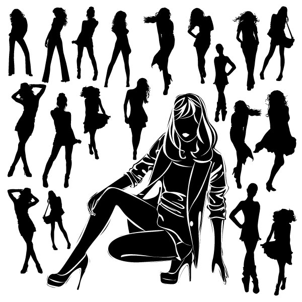 黑白美女剪影04——矢量素材