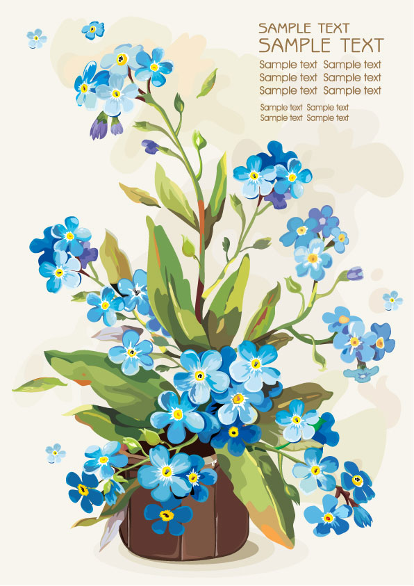 水粉画鲜花05——矢量素材