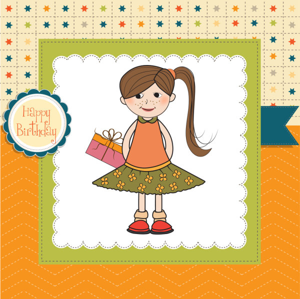 Little girl cartoons 03 - vector material
