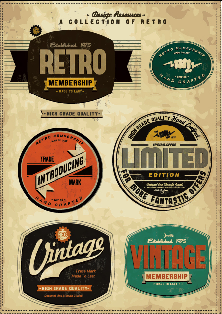 European classic retro bottle stickers 01 - vector material