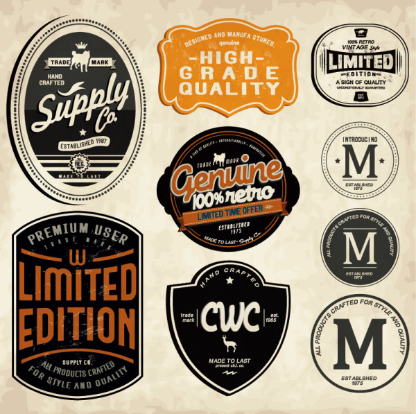 European classic retro bottle stickers 04 - vector material