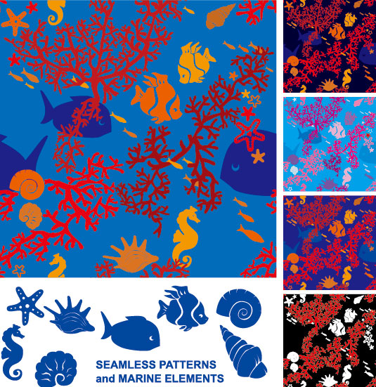 Marine organisms silhouette 01 - vector material