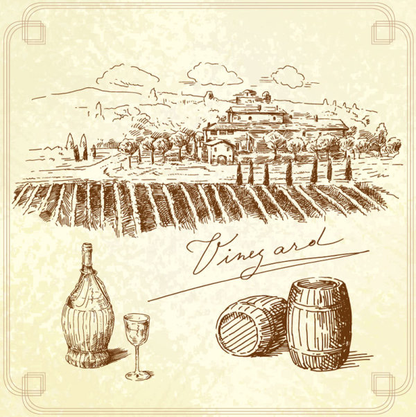 Hand-painted village card 02 - vector material
