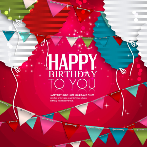 Beautiful accordion pleats balloon birthday cards vector material