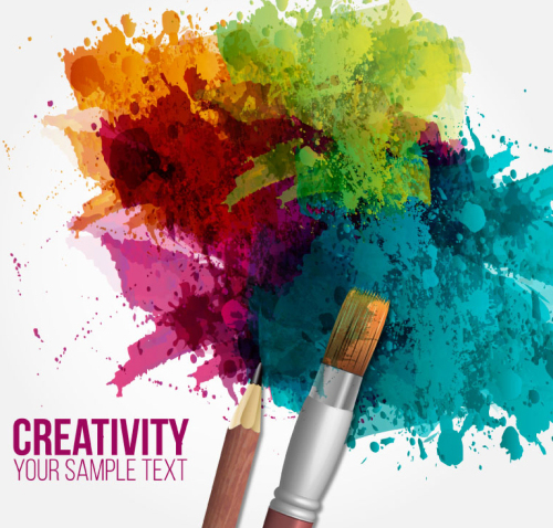 Pen and watercolor paint vector material